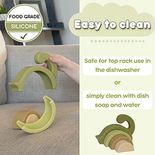 Anari Soft Silicone Stacking Toy Dinosaur | Montessori Toys For Babies | Interactive Nesting Puzzle, Early Development Teething Toys, Educational Stacker |Travel, Bath, Beach #TOP6
