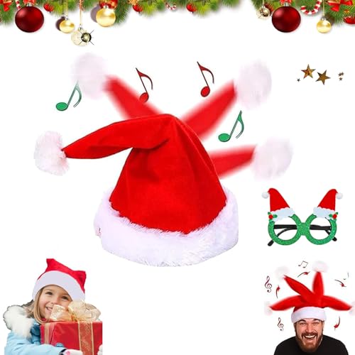 Gienslru Chapéu de Natal, Singing and Dancing Electric Christmas Pai Natal, Funny Plush Swing Xmas Hats, Swing Musical Funny Toy Hats, para crianças adultos New Year Party Supplies (1 unidade)