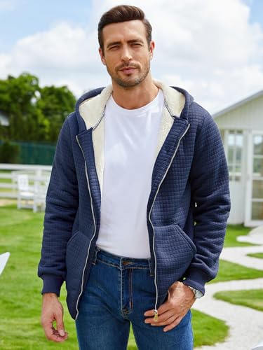 Gihuo Men's Sherpa Lined Hoodies Zip Up Waffle Knit Sweatshirt Winter Warm Hooded Jacket3