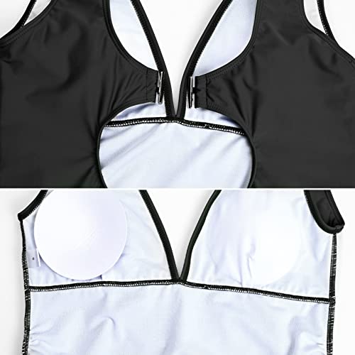 Ginkana Maternity Swimsuit One Piece Tie Shoulder V Neck Pregnancy Swimwear Elegant Monokini Bathing Suit,Black,Xl #TOP4