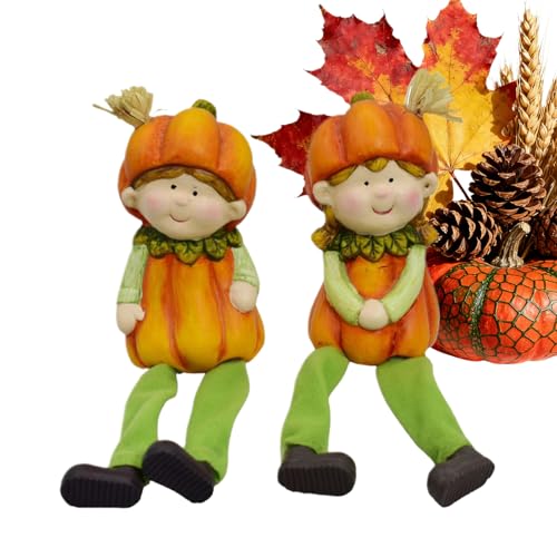Generisch Escultura exterior | 2 piezas de calabaza niña figuras de jardín para exteriores, figuras de otoño, decoración exterior para celebraciones, patio trasero, terraza, balcón, césped, patio