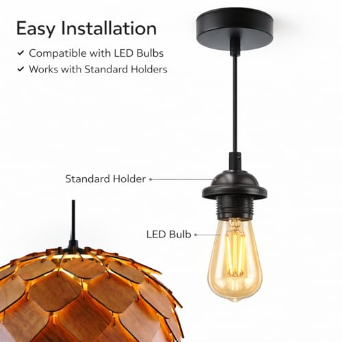 Image of Wood Pinecone Pendant lamp, Wooden Ceiling lamp, Wooden Hanging lamp handicrafted Home decore Chandelier Light (Lotus 2B)