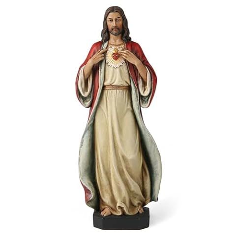 BC Katolicki Posąg Najświętszego Serca Jezusa, Figurka Jezusa Chrystusa, Prezenty religijne Inspirujące Wystrój Domu 15 cm H, Ręcznie Malowana przez Buildclassic