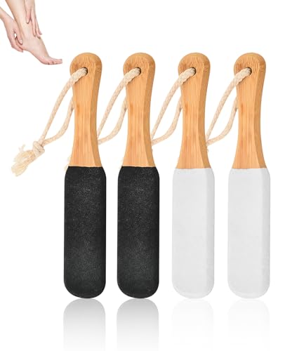 FunnAura 4 Pcs Pumice Stone for Feet, Foot File with Wooden Handle for Hard Dead Skin Calluses Cracked Heels
