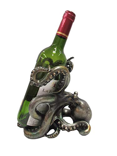 Pacific Giftware Rustic Silver Octopus Wine Holder 7.5 Inch Tall Tabletop Bar Counter Decorative Sculpture