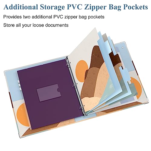 Image of 3 Ring Binder, 1 Inches Round Ring Binder with Clipboard, Dividers Tabs, PVC Zipper Bag Sleeves & to Do List Planners for Women, Men, School, Office Supplies, Wild Flower