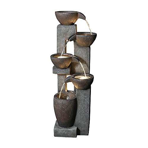 Naturefalls 5-Tier Outdoor Water Fountains with LED Lights - 39”H Floor Standing Indoor Water Fountains for Garden, Patio, Deck, Porch - Yard Art Decor (Grey, 39H inches) - Thumbnail 4