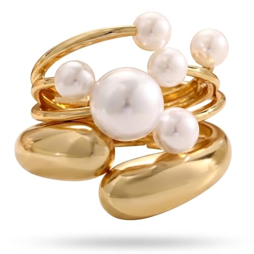 Image of Chunky Gold Bangle Bracelets for Women, Dainty 14k Gold Plated Big Stackable Bangles Set, Trendy Statement Cuff Bracelet Stack Fashion Jewelry Gifts