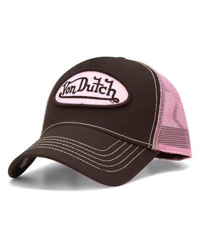 Von Dutch Unisex Trucker Hat - Curved Bill Mesh Back Retro Classic Colorblock Snapback Baseball Cap for Men and Women, Size One Size, Brown/Pink