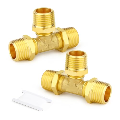 Image of GASHER 2PCS Brass Male Tee Pipe Fitting T Adapter, 3 Way Brass Fitting 1 /2 inch x 1 /2 inch x 1 /2 inch NPT T Fitting