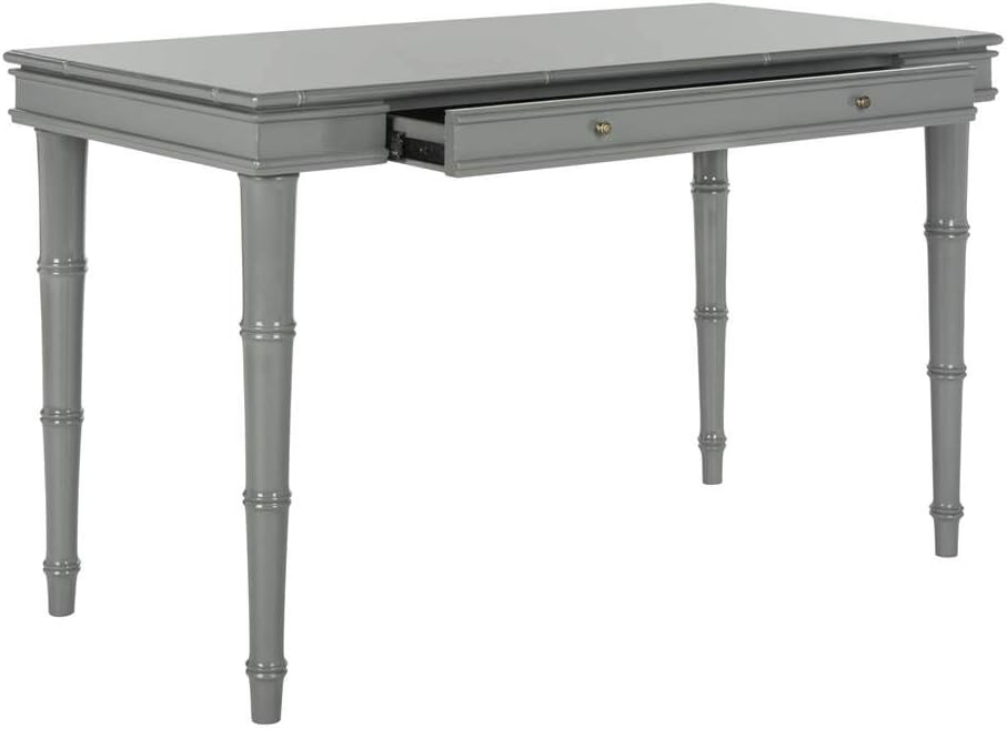 Transitional Gray Home Office Desk with Bamboo-Inspired Frame
