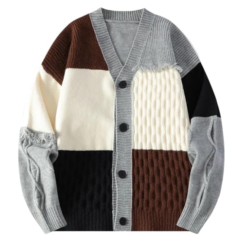 Hndudnff Men's V-Neck Casual Knitted Cardigan Sweater Single-Breasted Long-Sleeved Sweater