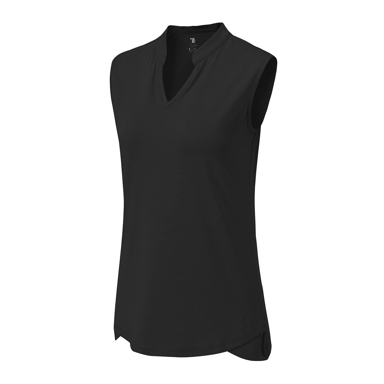 Basudam Women's Black Sleeveless Golf Polo Shirts V-Neck Collarless Tennis Running T-Shirts Quick Dry, L