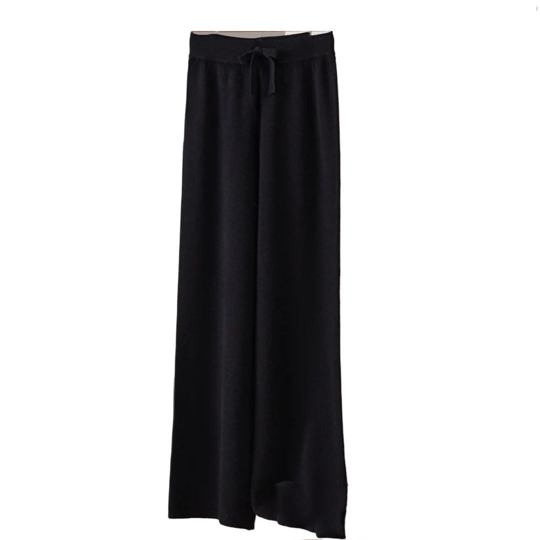 Womens Merino Wool Knit Wide Leg Pants Basic Soft Warm Knit Trousers Casual Drawstring Work Pants