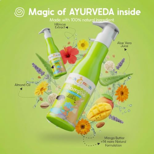 Image of Kids Shampoo - Tear Free Mild Shampoo for Kids | Sulphate & Paraben Free Vegan Ayurvedic Care with Aloe Vera, Almond Oil & Mango Butter | For Boys & Girls Ages 3-14 | 200 ml