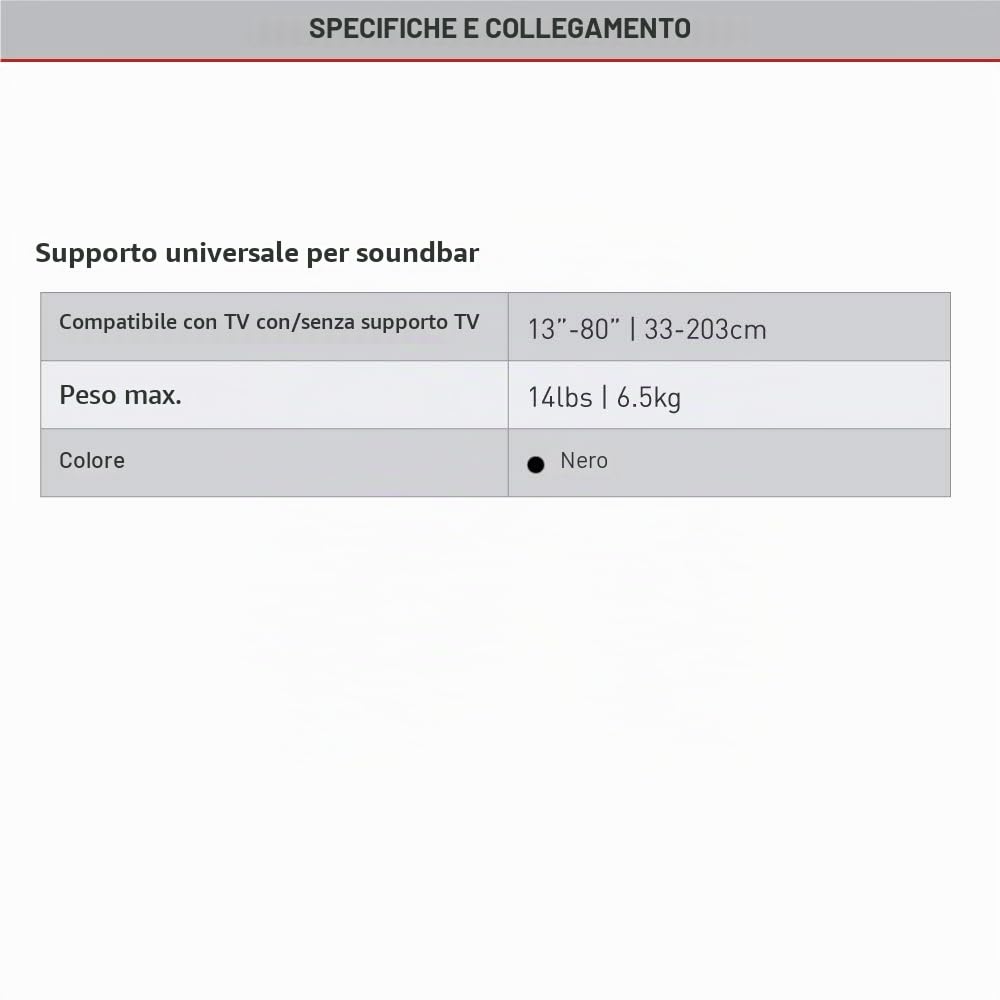 Barkan Supporto Universale per soundbar, per Montaggio sopra o sotto TV, per TV da 13 a 80 Pollici, per la Maggior Parte delle soundbar, può Contenere Fino a 6,5 kg, Facile da Montare