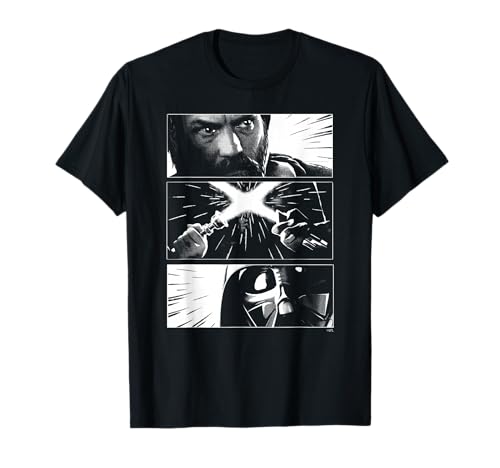 T-shirt Star Wars Obi-Wan Kenobi Jedi vs Sith Battle Panels noir pour homme