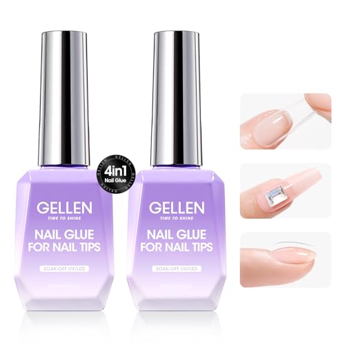 GELLEN 2 Pcs Gel Nail Glue for Nail Tips, UV Led Lamp Needed, 18ML