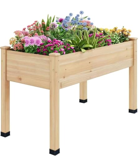 Image of Wood Raised Garden Bed, 48x24x30in Elevated Wooden Planter Box with Legs Standing Growing Bed for Backyard, Patio, Balcony with Bed Liner, 200 Pound Capacity