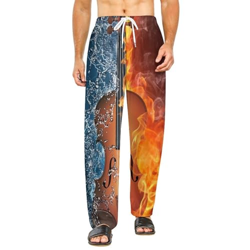 Bas de pyjama femme long avec poches pantalon de nuit guitare glace et feu confortable taille S