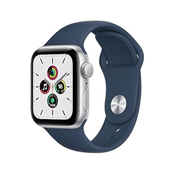 Apple Watch SE (GPS + Cellular), Caixa em alumínio prateado de 40 mm com Pulseira esportiva azul abissal