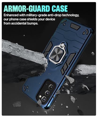 Image of WOW IMAGINE Shock Proof Back Case Mobile Cover for Samsung Galaxy Note 20 (Armor | Hybrid PC + TPU | Full Protection with Ring Holder Kickstand | Blue)