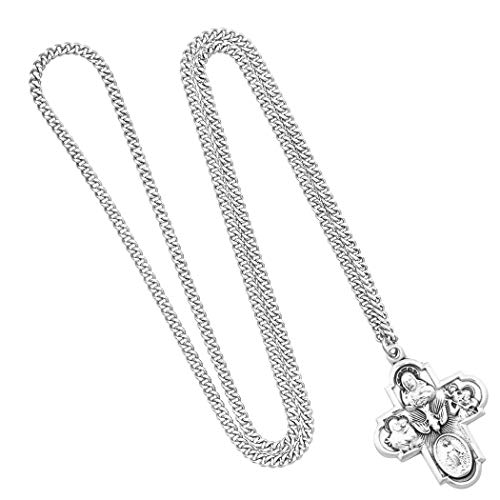 Rosemarie's Religious Gifts Sterling Silver Traditional Catholic Four Way Cross Medal Pendant Necklace, 24" #TOP2