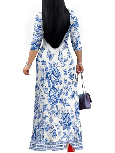 Image of Plus Size Maxi Dress for Women V Neck 3 /4 Sleeve Wrap Dress