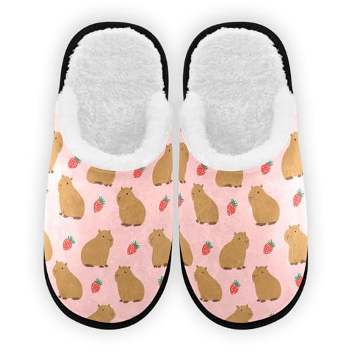 Red Strawberry Capibara Slippers For Women Men Soft Memory Foam Non-Slip Animal Winter Indoor House Shoes Travel Slipper
