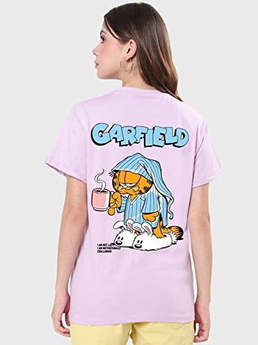 Image of Bewakoof X Garfield Garfield Women's 100% Cotton Graphic Print Boyfriend Fit Half Sleeve Round Neck T-Shirt | Casual wear | Streetwear | Oversized Tshirt for Woman Cotton| Baggy