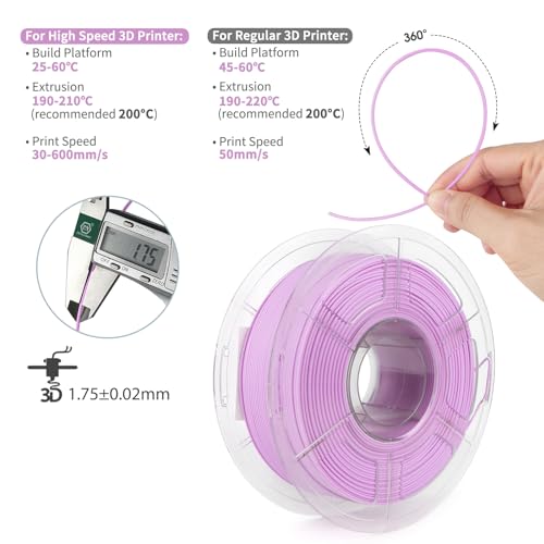 Image of iSANMATE High Speed Matte PLA+ 3D Printer Filament, Matte Lilac PLA+ Filament 1.75mm Designed for High Speed 30-600mm /s, Fast Printing Speed PLA, Dimensional Accuracy ±0.02mm, 1kg Spool (2.2lbs)