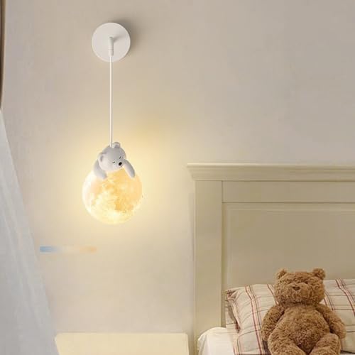 Lámpara de pared infantil de luna y oso para crear un dormitorio acogedor