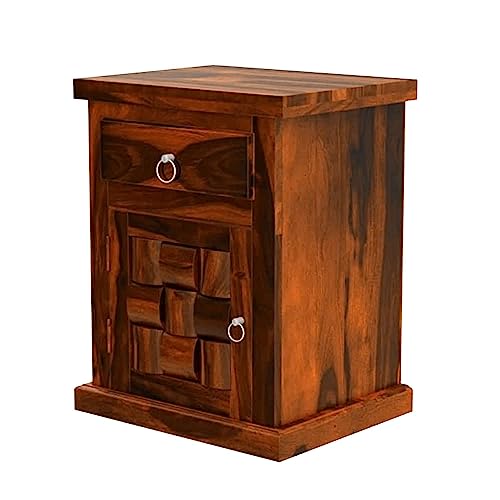Image of Sheesham Wood Multipurpose Nightstand Small Side Table for Small Spaces End Table Bedside Tables with 2 Drawer & Shelf Storage for Living Room Bedroom (Design 1)