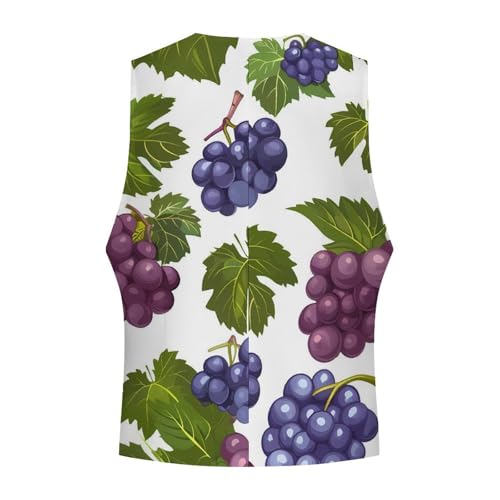 Purple Grapes with Green Leaves Men's Suit Vest Slim Fit Business Dress Party Pattern Waistcoat Vest Top 5
