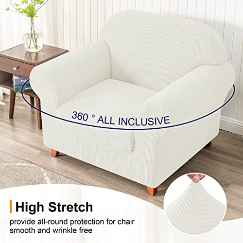 Subrtex Stretch Armchair Sofa Slipcover 2 Piece Sofa Cover 1 Seater Soft Couch Slipcover Washable Furniture Covers, Jacquard Fabric Armchair Checks(Off-White,Armchair) #TOP5