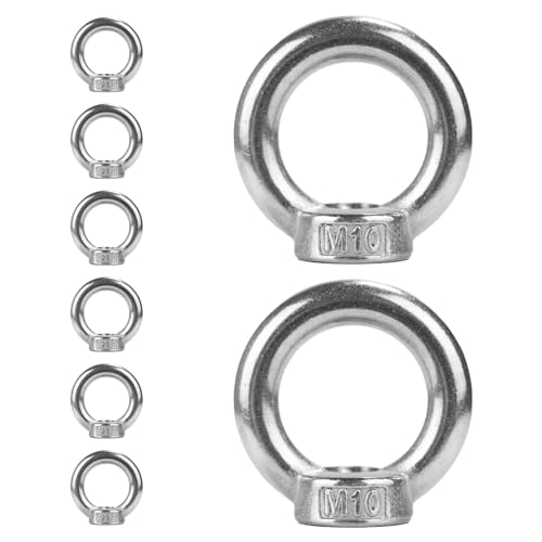 8 tuercas anulares M10, roscas de ojales, acero inoxidable 304, tuercas anulares, tuercas de ojal, tornillos de ojal, ojales de tornillo, anillos de hardware para accesorios de elevación (8, M10)