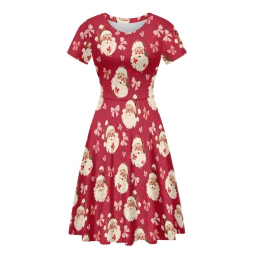 Image of Forchrinse Summer Dresses for Women Crew Neck Short Sleeve Midi Dress Casual Beach Vacation Sundress