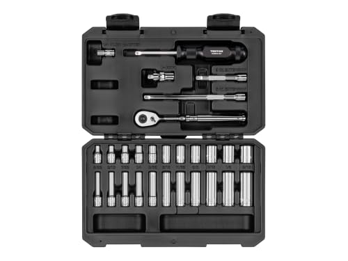 TEKTON 1/4 Inch Drive 6-Point Socket and Ratchet Set with Case
