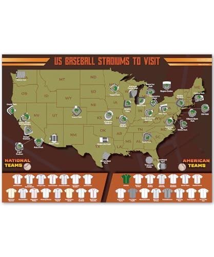 Atlas & Green US Baseball Stadiums Scratch Off Map
