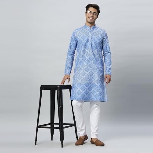 Image of GLOBALRANG Men's Ethnic Motif Printed Regular Long Full Sleeves Kurta