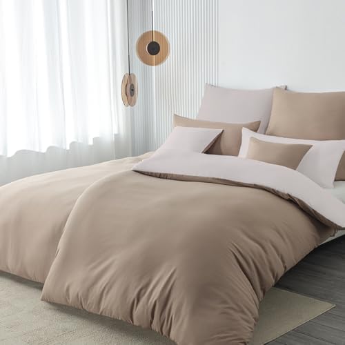 Nesture Bettwäsche 135x200 4teilig Mikrofaser, Camel/Beige | Bettbezug 2er + Kissenbezug 2er 80x80cm mit Reißverschluss, Bettwäsche-Sets Wendebettwäsche, weich & bügelfrei, atmungs