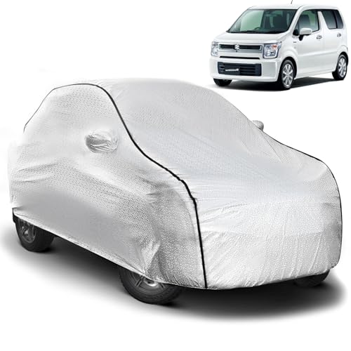 Image of Pivalo Car Cover for Maruti Wagon R All Model & Years (1999-2024) 100% Waterproof with Mirror Pockets, Triple Stitched Bottom Elastic Dustproof Full Body Protection (Heat & UV Resistant, Silver)