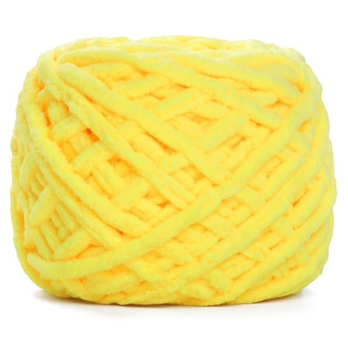 Image of Plush Chenille Chunky Yarn for Crocheting 100g(54.6yd) - Bulky Thick Fluffy Yarn for Knitting- Soft Velvet for Baby, Blanket Knitting Blanket Yarns- Amigurumi Yarns (1- Lemon Yellow)