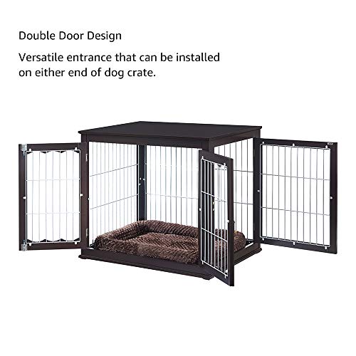 Unipaws Furniture Style Dog Crate End Table With Cushion, Wooden Wire Pet Kennels With Double Doors, Large Dog House Indoor Use #TOP4