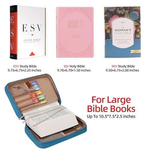 FINDCOZY Bible Cover for Women, Durable Carrying Book Case Church Bag for Biblical Accessories with Handle and Zippered Pocket,Lake-Blue by FINDCOZY - Image 2