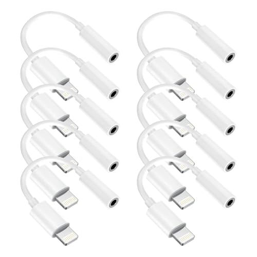 [Apple MFi Certified] 10 Pack for iPhone 3.5mm Headphones Adapter, Lightning to 3.5 mm Headphone/Earphone Jack Converter Audio Aux Dongle Compatible with iPhone 14 13 12 11 Pro XR XS Max X 8 7