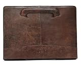 TUSC Proteus Premium Braun Aktenmappe Schreibmappe aus echtes Leder mit 13,5 Zoll Laptop Fach Konferenzmappe mit Reißverschluss DIN A4 Echtleder Dokumentenmappe Businessmappe Padfolio Portfolio