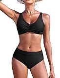 Nadeer Damen Bikini Set High Waist Zweiteiliger Badeanzug Elegant Crossover Bustier Bademode V Ausschnitt Push Up Swimsuit