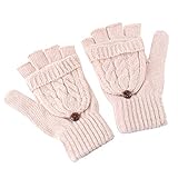 iplusmile Damen Winterhandschuhe Warme Wolle Gestrickt Cabrio Halbfinger Handschuhe Fingerlose Fäustlinge (Beige)