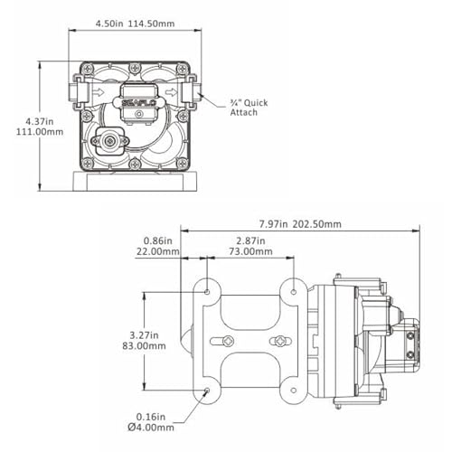 SEAFLO 43-Series Water Pressure Diaphragm Pump - 12V DC, 3.0 GPM, 55 PSI with Adjustable Pressure Switch, Self-Priming, UL & CSA Certified, Quick Attach - For RV, Boat, and Off-Grid Applications thumbnail 2